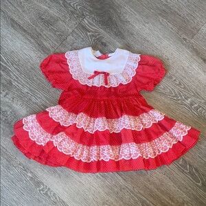 Mini world size 2t polka dot lace colllar Red and White Lace Dress little girls